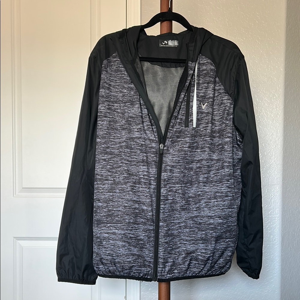 Callaway Men's Black and Gray Mesh Zip Up Jacket Size Large |D115